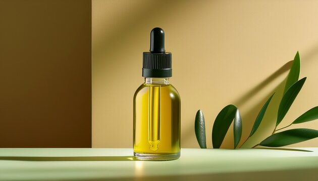 Olive Oil Squalane Dropper Bottle In Minimalist Setting