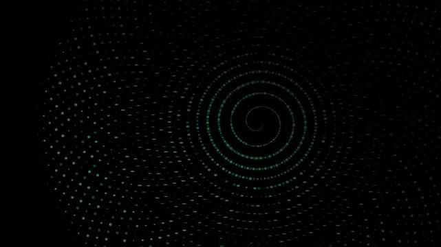 Abstract green dotted spiral motion background, digital tech pattern animation