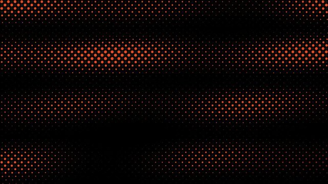 Abstract orange halftone dot pattern motion background, with pulsing light, effect