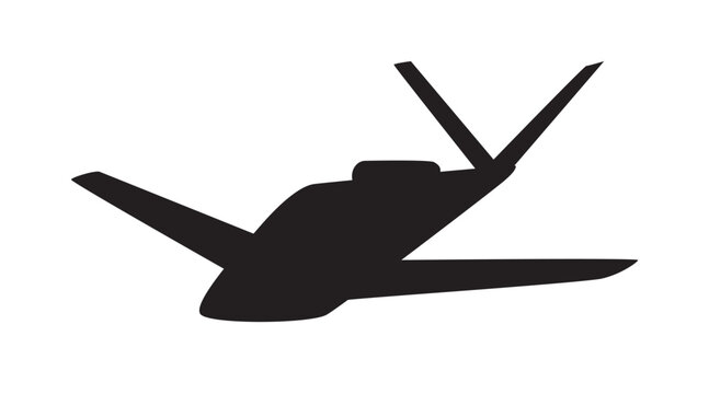 Black silhouette of an unmanned aircraft with long wings and V-shaped tail isolated on white background. Vector illustration isolated on white background