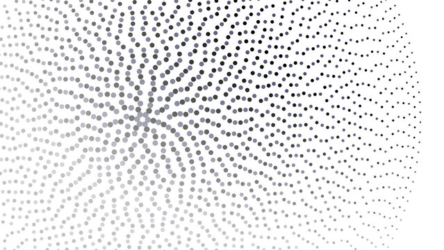 Abstract monochrome background, featuring a radial, pattern of small, dark grey dots, arranged in a, circular formation on, a white background