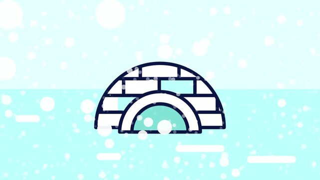 Snowy icy winter landscape featuring a small white igloo shelter surrounded by gently falling snowflakes in a cold pale blue setting ideal for nature