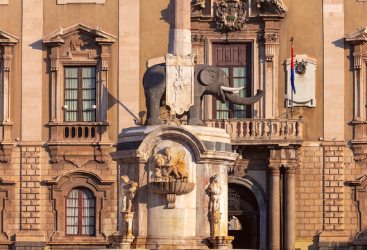 Elephant Fountain and Baroque Architecture in Catania, Sicily, Italy