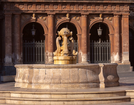 Fontana dei Delfini Near Teatro Massimo Bellini in Catania, Sicily, Italy