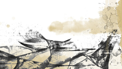 Naklejka premium Abstract Dark Sumi Ink and Gold Stain Texture Background