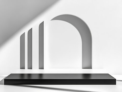 Minimalist architectural stage with geometric shapes and shadows