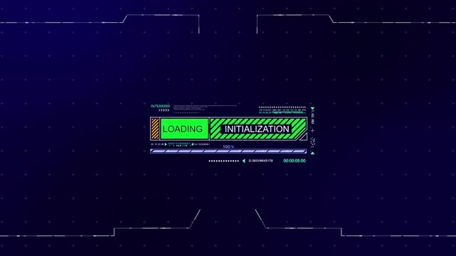 Initialization loading bar animation on digital screen displaying complex technical progress data in motion video footage