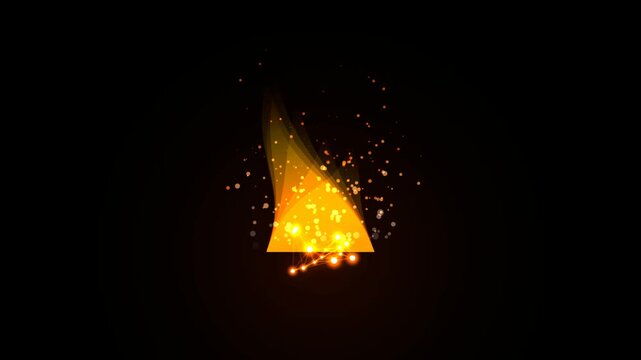 Abstract golden triangle shape with glowing light particles and sparkles on a dark background 4K Motion Video