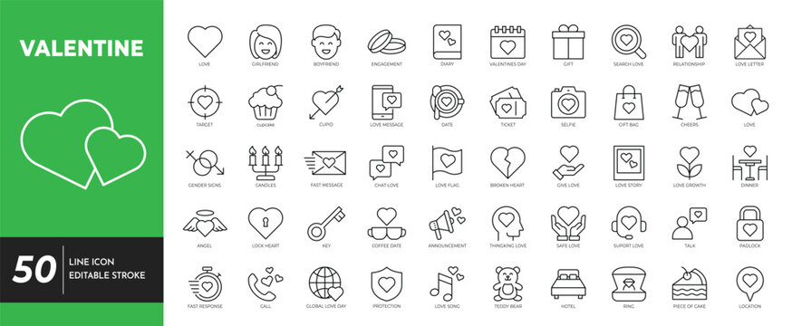 Valentine icon set editable stroke