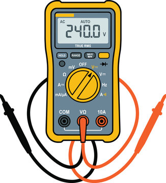 Digital Multimeter Vector Illustration with Measurement Probes and Electrical Testing Controls