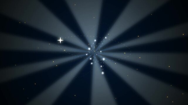 Bright star shining in the center of a dark night sky with glowing light rays radiating outwards into deep space 4K Motion Video