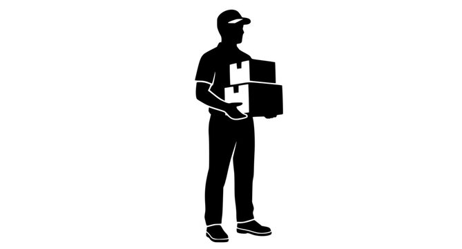 Delivery Man Holding Packages Silhouette Vector for Shipping and Parcel Service
