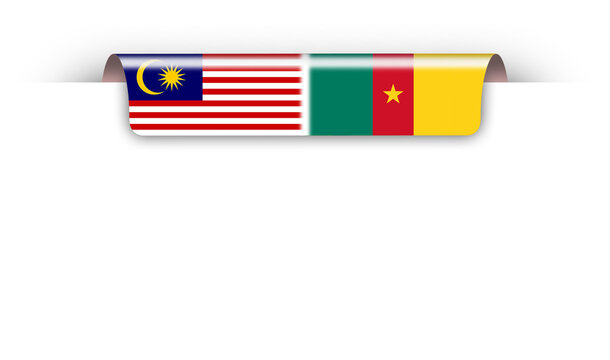 Malaysia and Cameroon friendship ribbon flag coming out from top page design element
