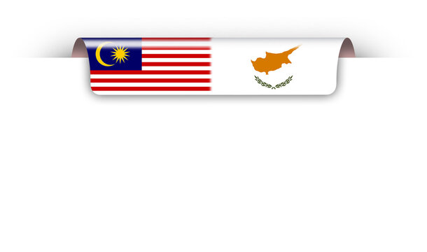 Malaysia and Cyprus friendship ribbon flag coming out from top page design element