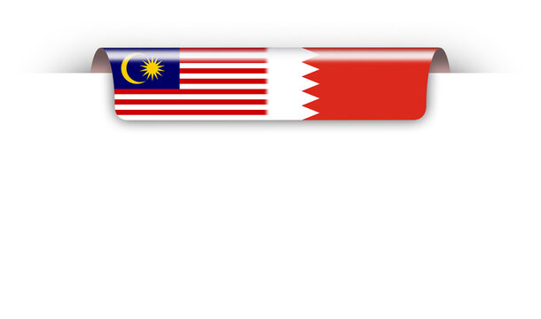 Malaysia and Bahrain friendship ribbon flag coming out from top page design element