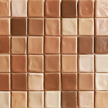 Surface covered with terracotta ceramic tiles featuring warm glaze. The artisanal pattern creates a unique backdrop perfect for design concepts.