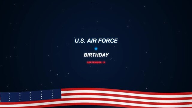 Us air force birthday celebration graphic with fighter jets and american flag banner against a dark starry sky background 4K Motion Video