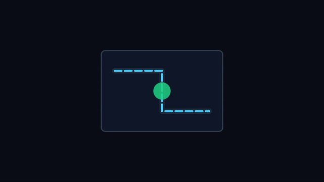 Minimalist digital progress loading bar animation with moving green sphere and blue dashed line path 4k