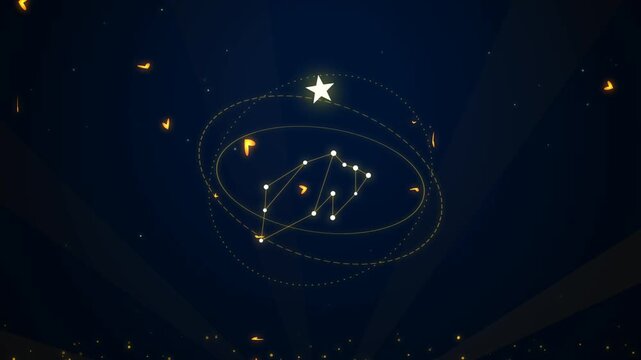 Aries constellation connected by bright glowing lines in the dark night sky with shining stars and orbital rings 4K Motion Video