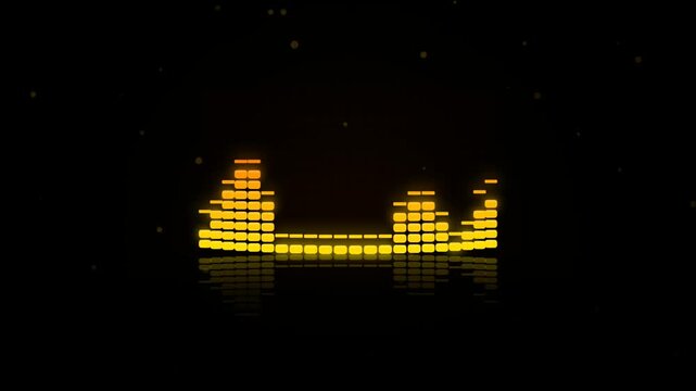 Glowing yellow audio equalizer wave bars on a dark background showing music frequency levels for sound visualization and digital media production projects 4K Motion Video