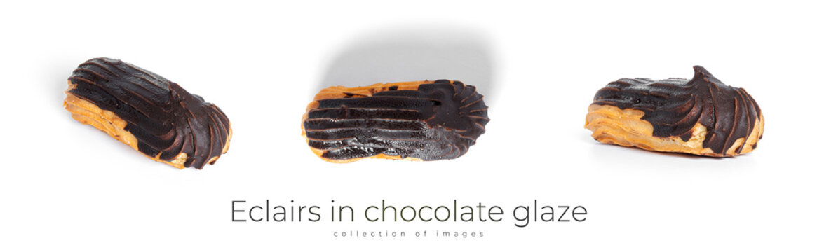 Eclairs in chocolate glaze isolated on a white background. High quality photo