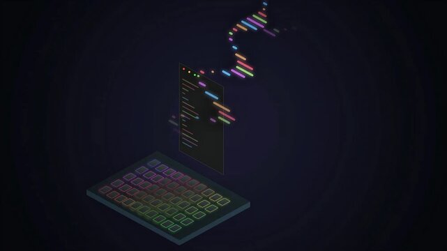 3D Isometric Laptop Coding and Programming Animation Concept