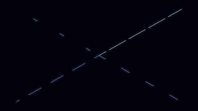 Minimalist neon dashed lines crossing on animation 4k black background, for abstract motion, black background