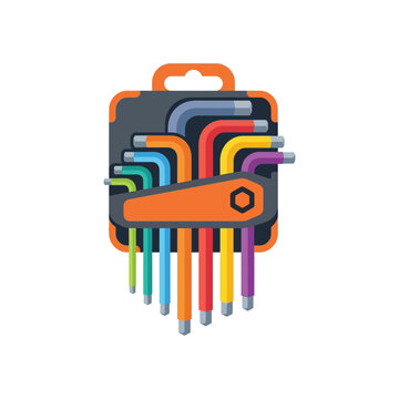 Colorful hex key set icon isolated on white. Professional Allen wrench kit for DIY repairs and hardware projects.