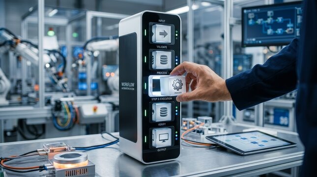 Hand inserts gear module into advanced automation technology system