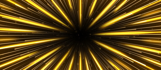 Naklejka premium Realistic gold hyperspace travel tunnel background. Golden abstract with open space star warp. Speed of light journey concept. Vector illustration