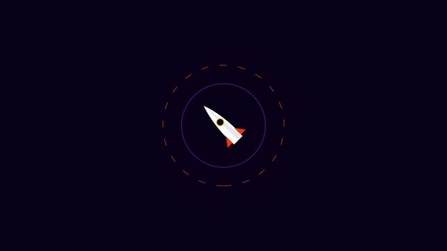 Minimalist rocket ship animation with orbiting path for tech and space concepts 4k launch