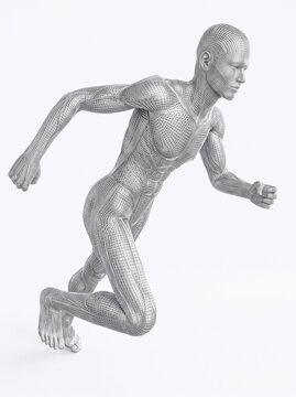 Wireframe runner in motion illustrating digital human anatomy