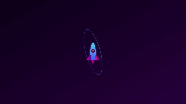 Minimalist rocket ship orbiting in space animation: gradient for technology and startup concepts 4k