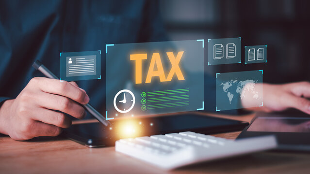 Tax accountant manages digital tax filing, financial compliance, electronic documents, tax preparation, accounting, deadlines, reporting to maintain accurate records for efficient tax administration