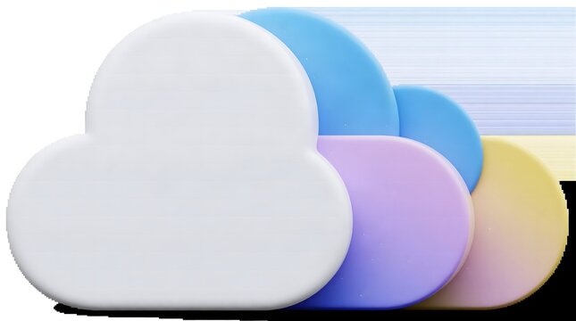 Colorful 3D cloud storage icons with AI generated stack of colorful 3D cloud