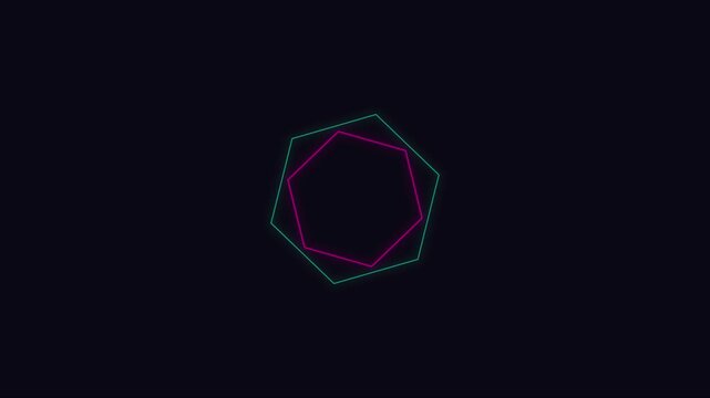Neon hexagon geometric shape pulsing animation loop on dark 4k background