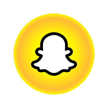 Snapchat social media ghost icon in yellow circular design vector for mobile photo sharing apps and digital networking communication branding user assets.