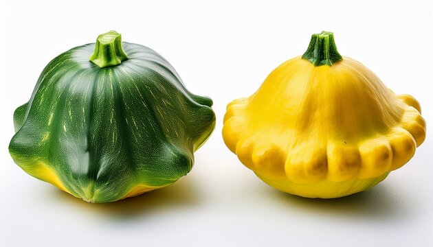 Pattypan Squash Single Yellow And Green Isolated On White Background