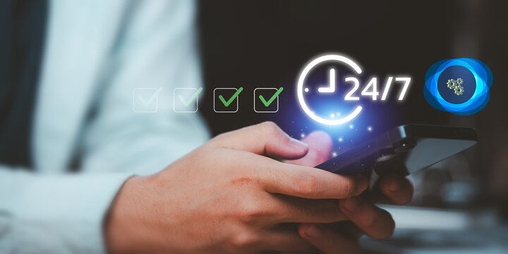 Customer service specialist manages 24-7 support, service availability, automated assistance, rapid response, reliability, customer care, continuous operations to ensure seamless customer experience.