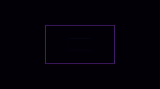Neon purple glowing rectangular frames pulsing in infinite tunnel loop animation 4k rectangle