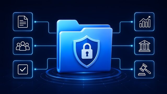 Secure digital folder system protecting confidential enterprise data for banking legal compliance and corporate team collaboration