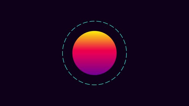 Retro synthwave gradient circle with pulsing neon dashed ring animation 4k