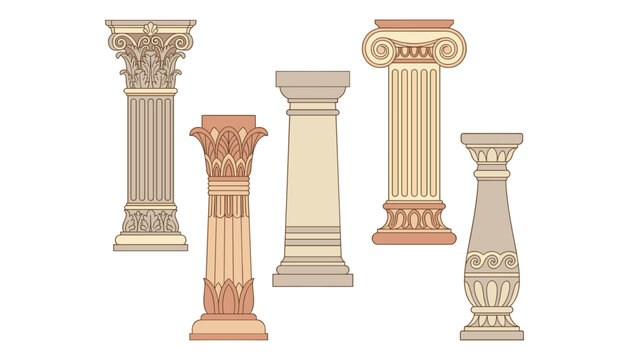 Ancient greek and roman columns vector architectural set with corinthian ionic doric and antique pillars