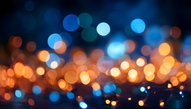 Abstract Blurred Image Of Colorful Light Patterns Dark Background With Glowing Blue And Orange Hues Focus Is Soft Creating A Dreamy Atmospheric Effect Good For Design And Special Effects
