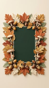 Autumn leaf acorn and mushroom frame