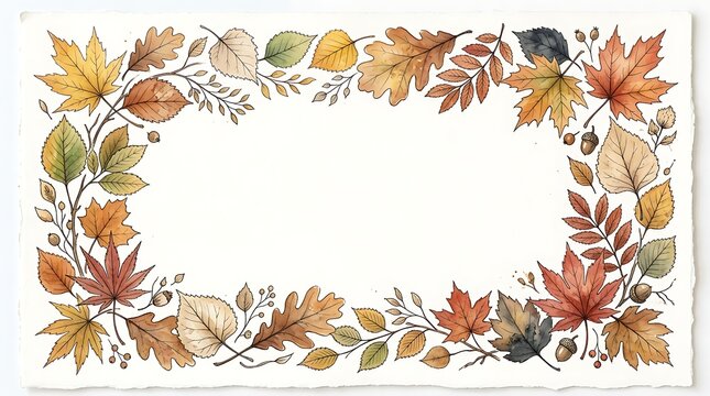 Autumn leaf border with foliage and acorns