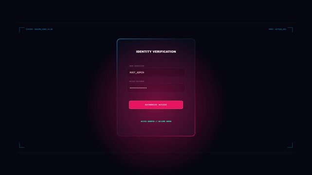 Futuristic identity verification login screen glowing interface with text input