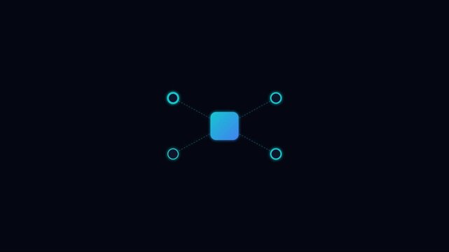 Digital network connection node with glowing data points and abstract lines for technology and communication concepts animation 4k