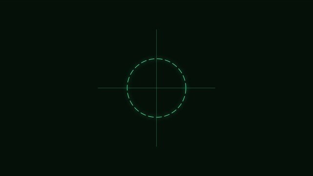 Digital hud target reticle animation with glowing green crosshair and pulsing circular scope overlay 4k