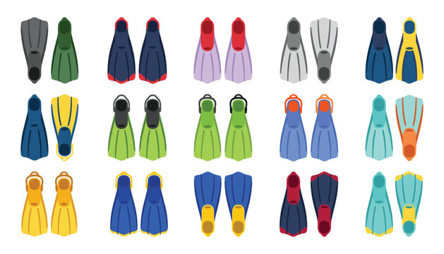 PrintColorful swim fins vector set icon collection of diving flippers isolated on white background for summer vacation design